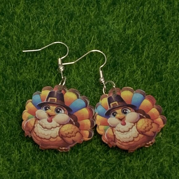 Turkey Earring, Thanksgiving Earring, Fall Earring, Gift Idea, Pilgrim Earring - Picture 4 of 4